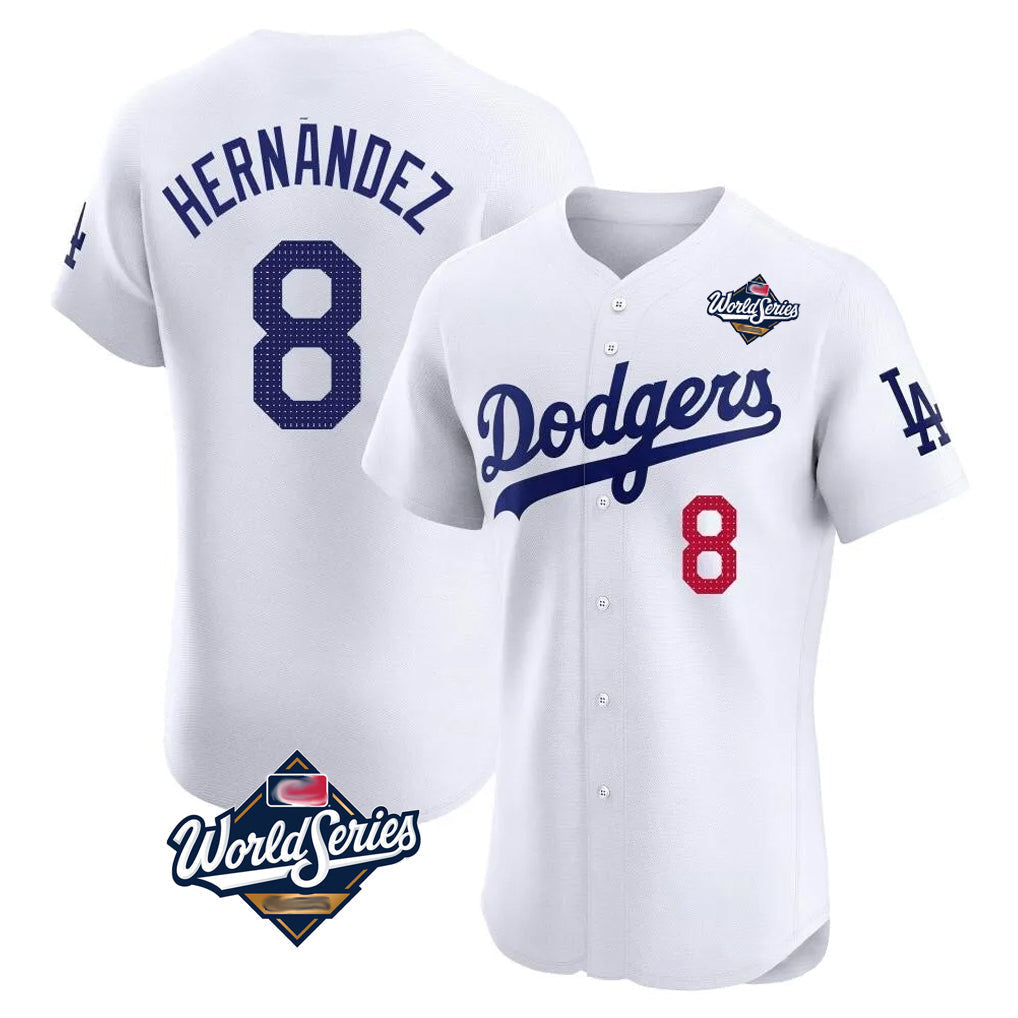 tocy LA.Dodgers #8 Enrique Hern?¡ì?¨¦ndez Player White World Series Limited Elite Home Stitched Jerseys