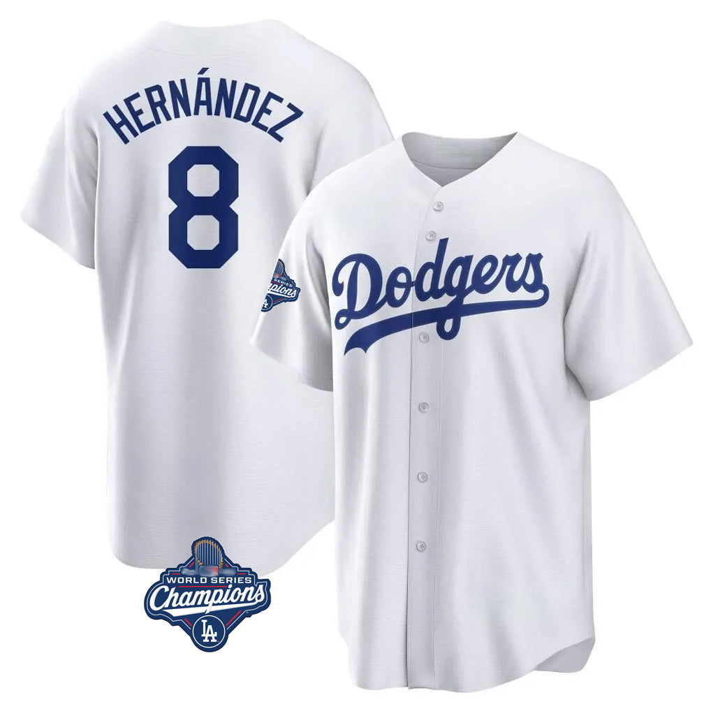 tocy LA.Dodgers #8 Enrique Hern?¡ì?¨¦ndez Player White World Series Meet Game Home Stitched Jerseys