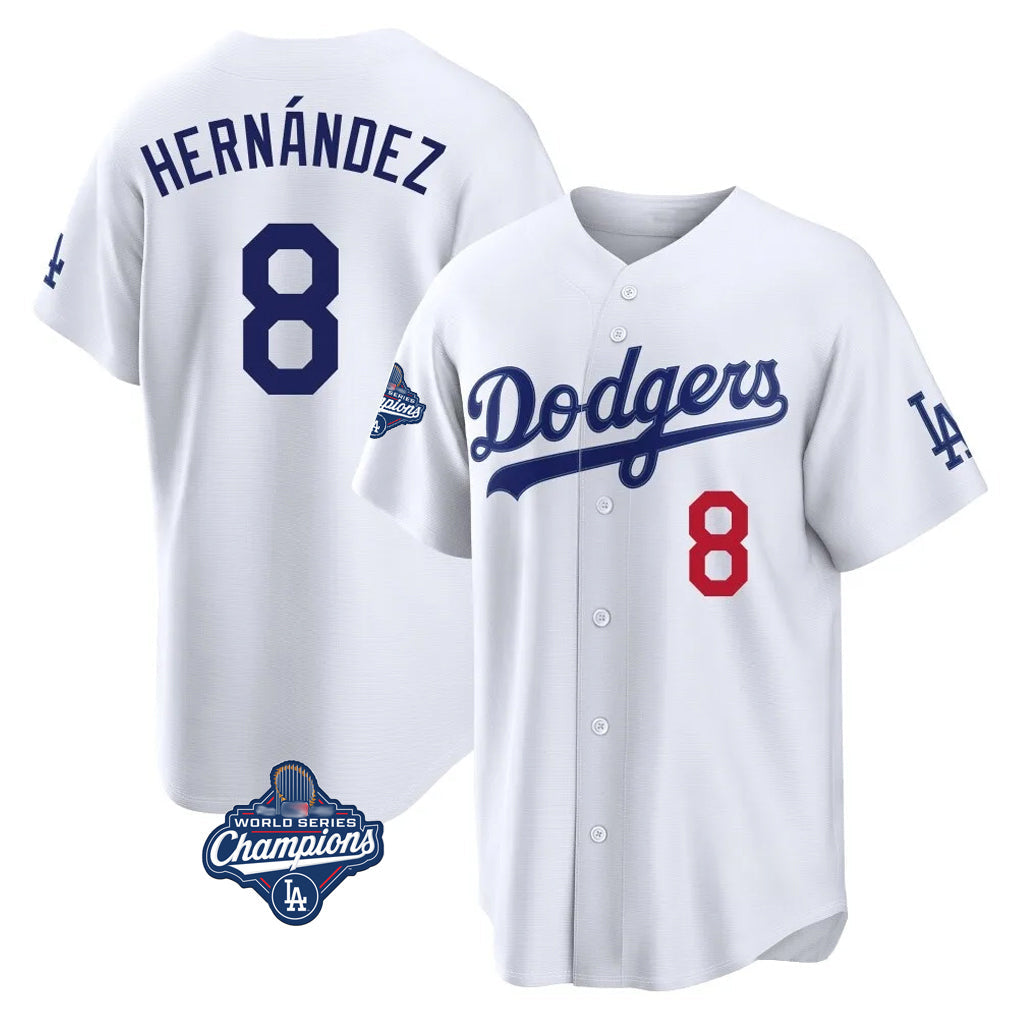 tocy LA.Dodgers #8 Enrique Hern?¡ì?¨¦ndez Player White World Series Meet Home Game Stitched Jerseys