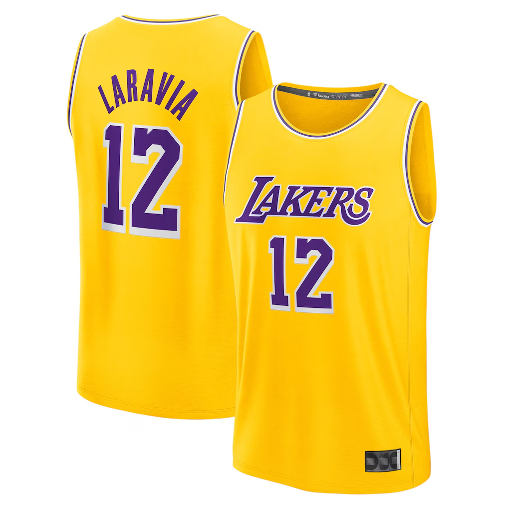 tocy LA.Lakers #12 Jake LaRavia Gold Fast Break Replica Stitched Jerseys - Icon Edition