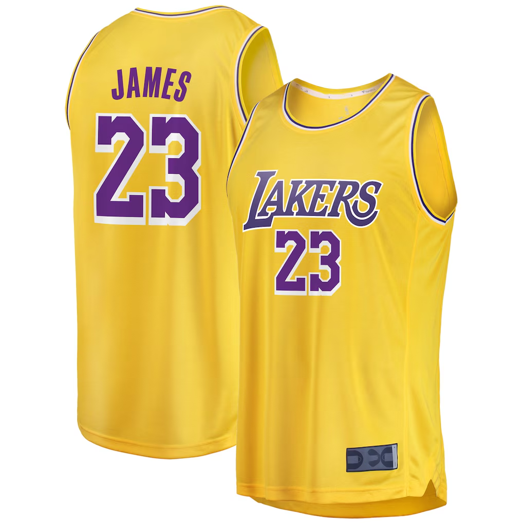tocy LA.Lakers #23 LeBron James Gold Big & Tall Fast Break Player Stitched Jerseys - Icon Edition