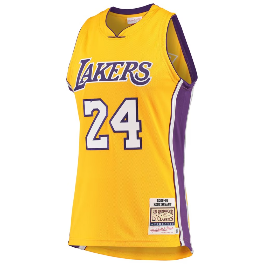 tocy LA.Lakers #24 Kobe Bryant Gold Hardwood Classics 2008-2009 Authentic Stitched Jerseys By Mitchell & Ness