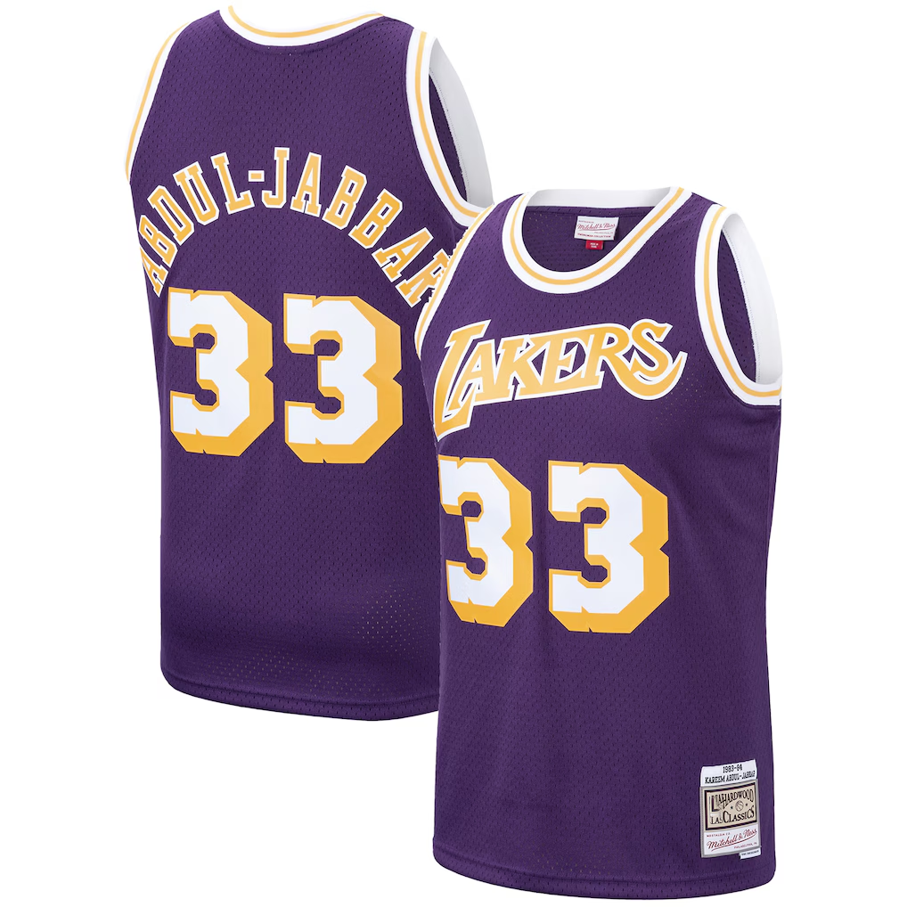 tocy LA.Lakers #33 Kareem Abdul-Jabbar Mitchell & Ness Purple Hardwood Classics Swingman Jerseys
