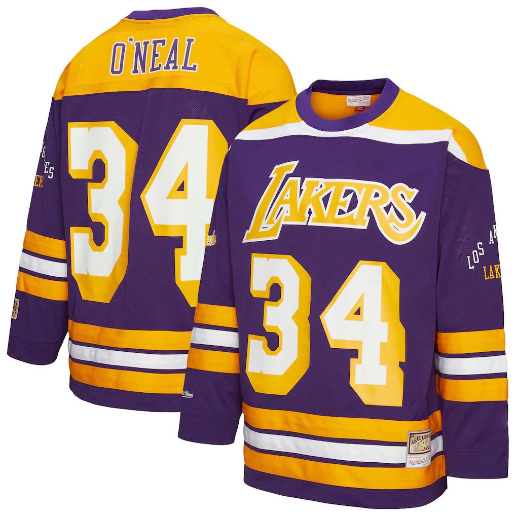 tocy LA.Lakers #34 Shaquille O'Neal Mitchell & Ness Purple Maxxed Out Fashion Hockey Stitched Jerseys