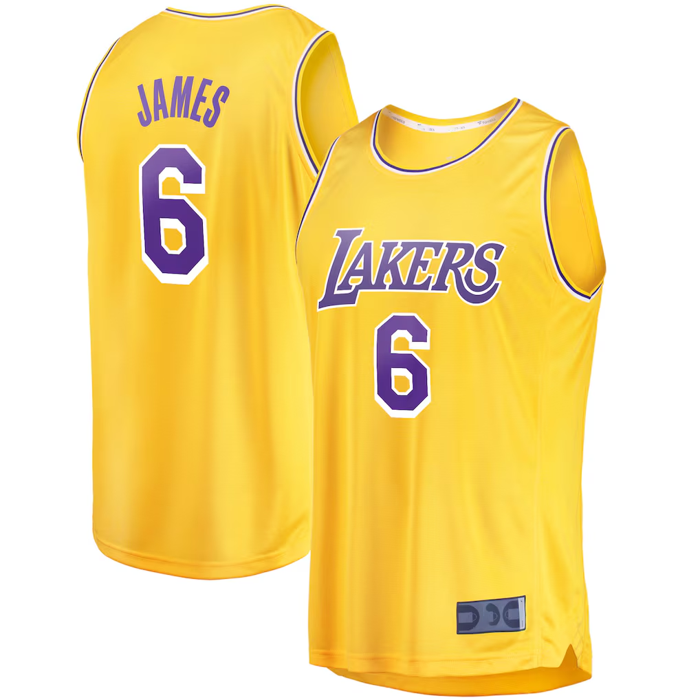 tocy LA.Lakers #6 LeBron James Gold 2021-2022 Fast Break Replica Stitched Jerseys - Icon Edition