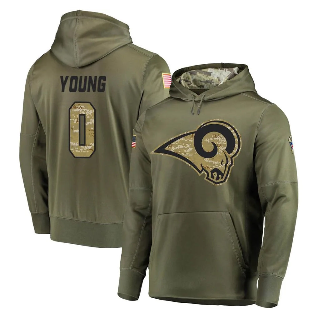 tocy LA.Rams #0 Byron Young Player Olive Salute to Service Pullover Hoodies Home Game Stitched Jerseys