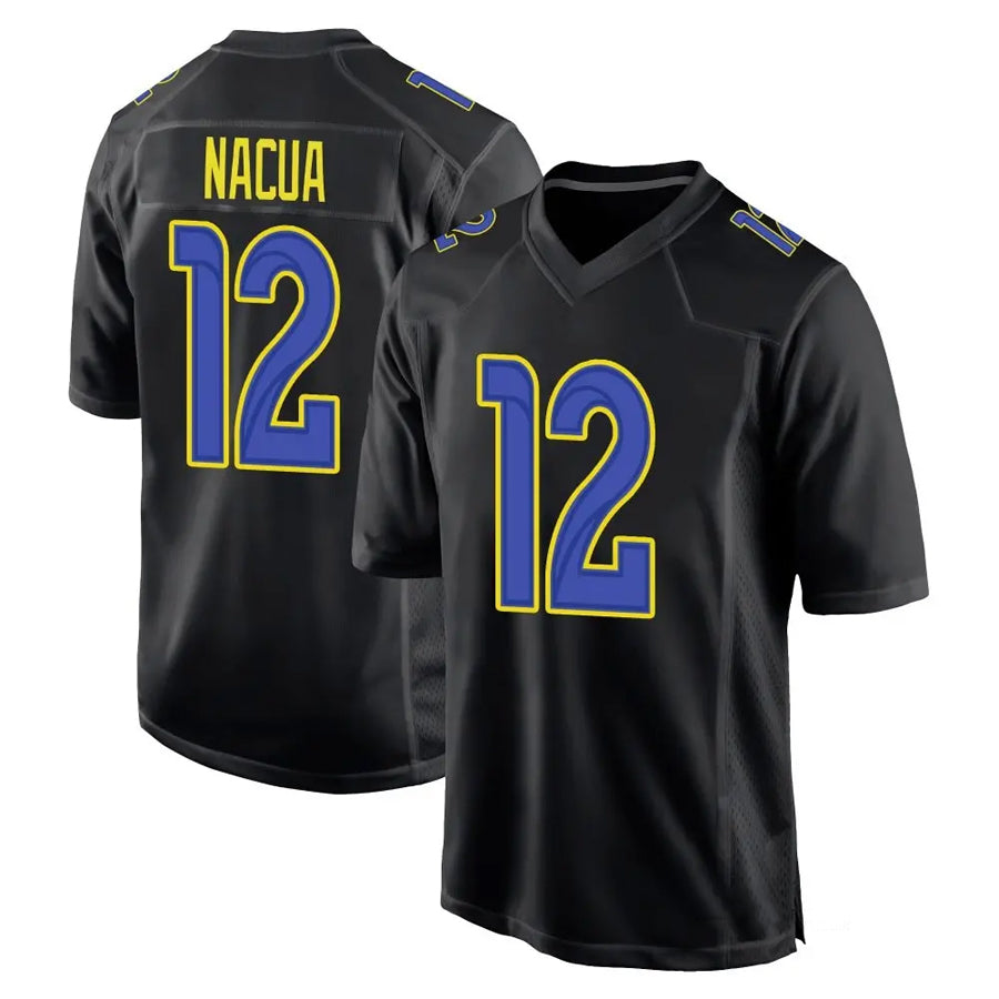 tocy LA.Rams #12 Puka Nacua Player Black Carbon Fashion Game Stitched Jerseys