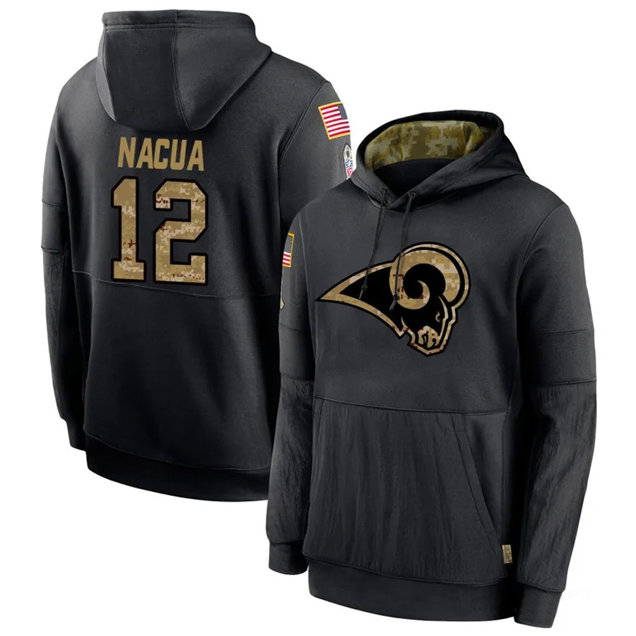 tocy LA.Rams #12 Puka Nacua Player Salute to Service Black Hoodies Stitched Jerseys