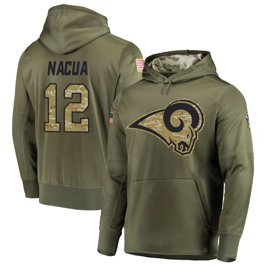 tocy LA.Rams #12 Puka Nacua Player Salute to Service Olive Hoodies Stitched Jerseys