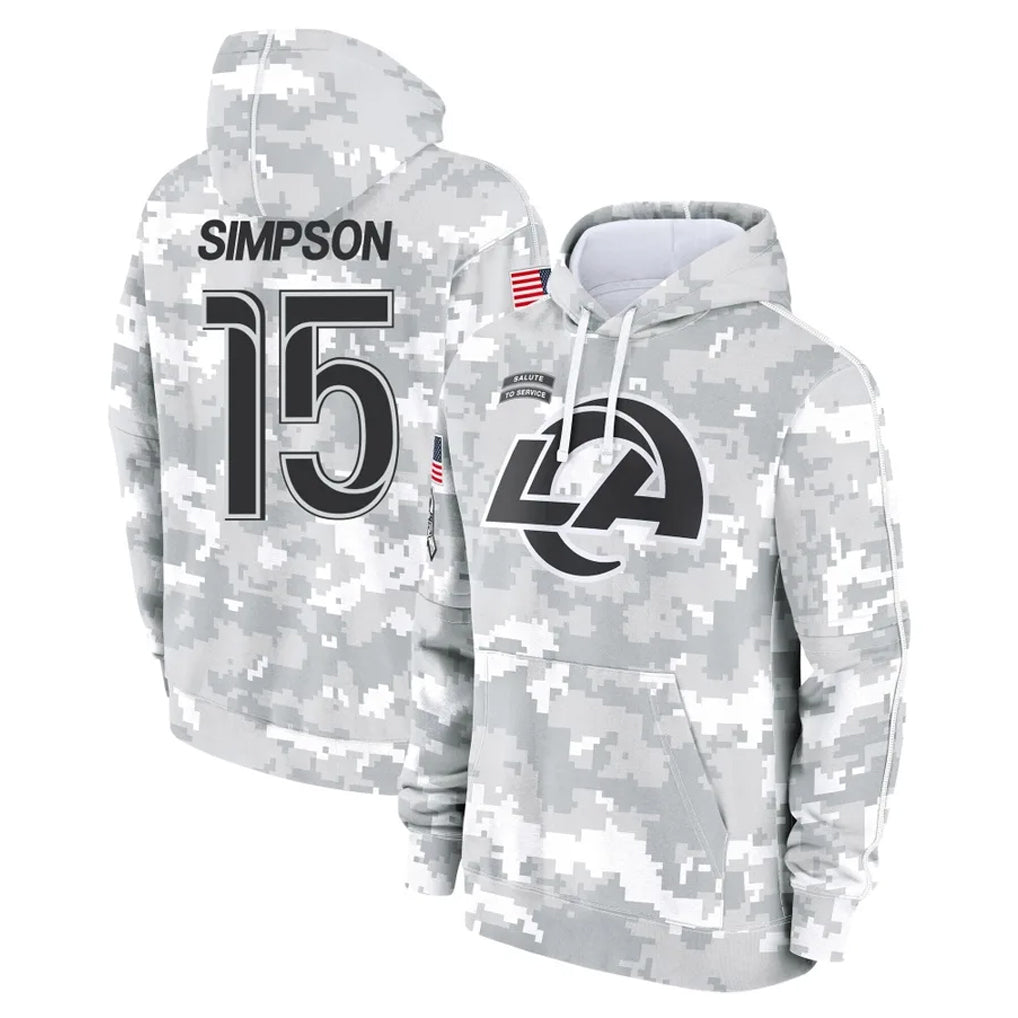 tocy LA.Rams #15 Ty Simpson Player Arctic Camo Salute to Service Hoodies Limited Game Stitched Jerseys