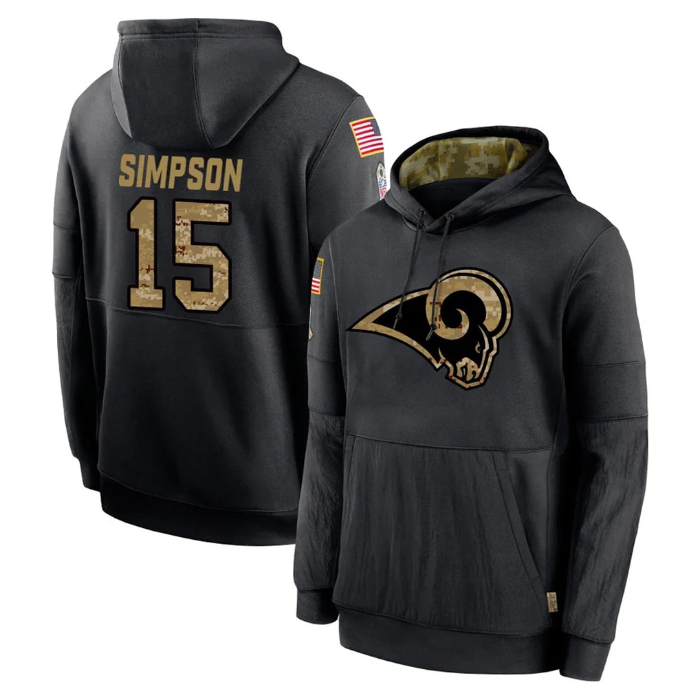 tocy LA.Rams #15 Ty Simpson Player Black Salute to Service Hoodies Limited Game Stitched Jerseys