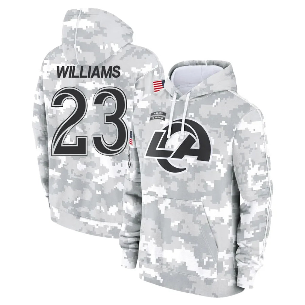 tocy LA.Rams #23 Kyren Williams Player Arctic Camo Salute to Service Hoodies Limited Game Stitched Jerseys
