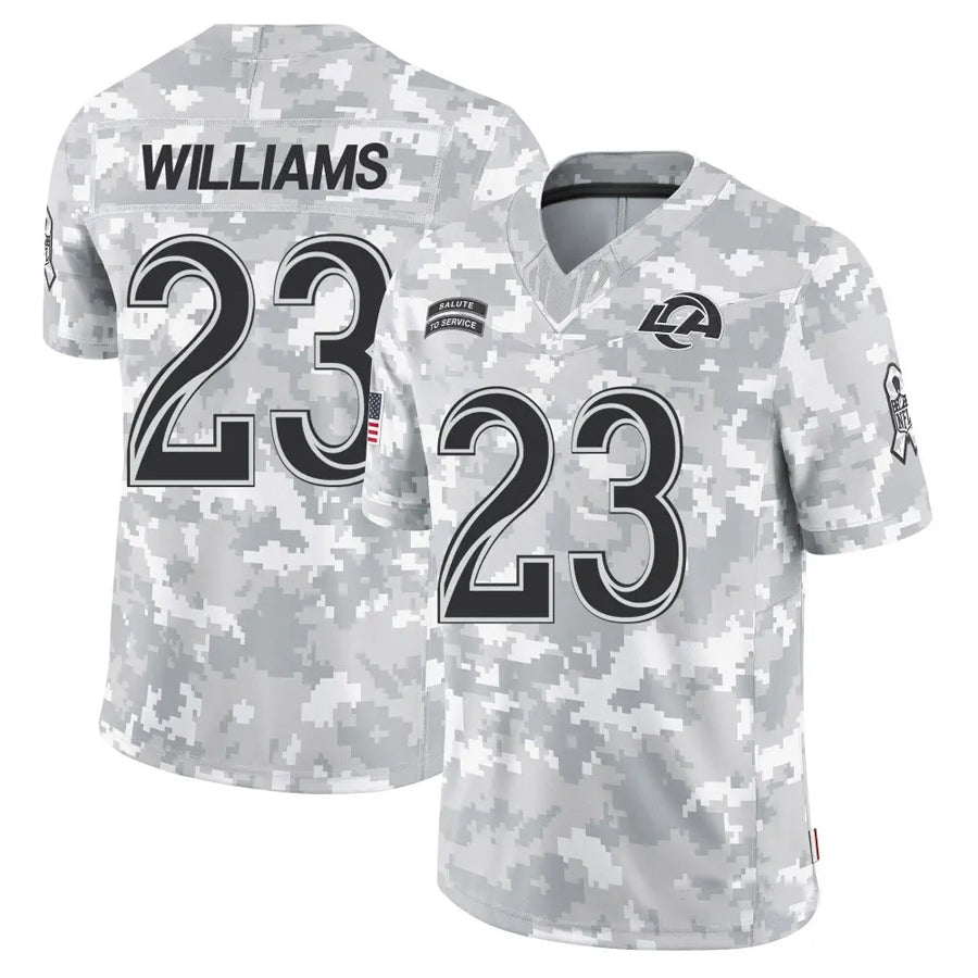 tocy LA.Rams #23 Kyren Williams Player Arctic Camo Salute to Service Limited Stitched Jerseys