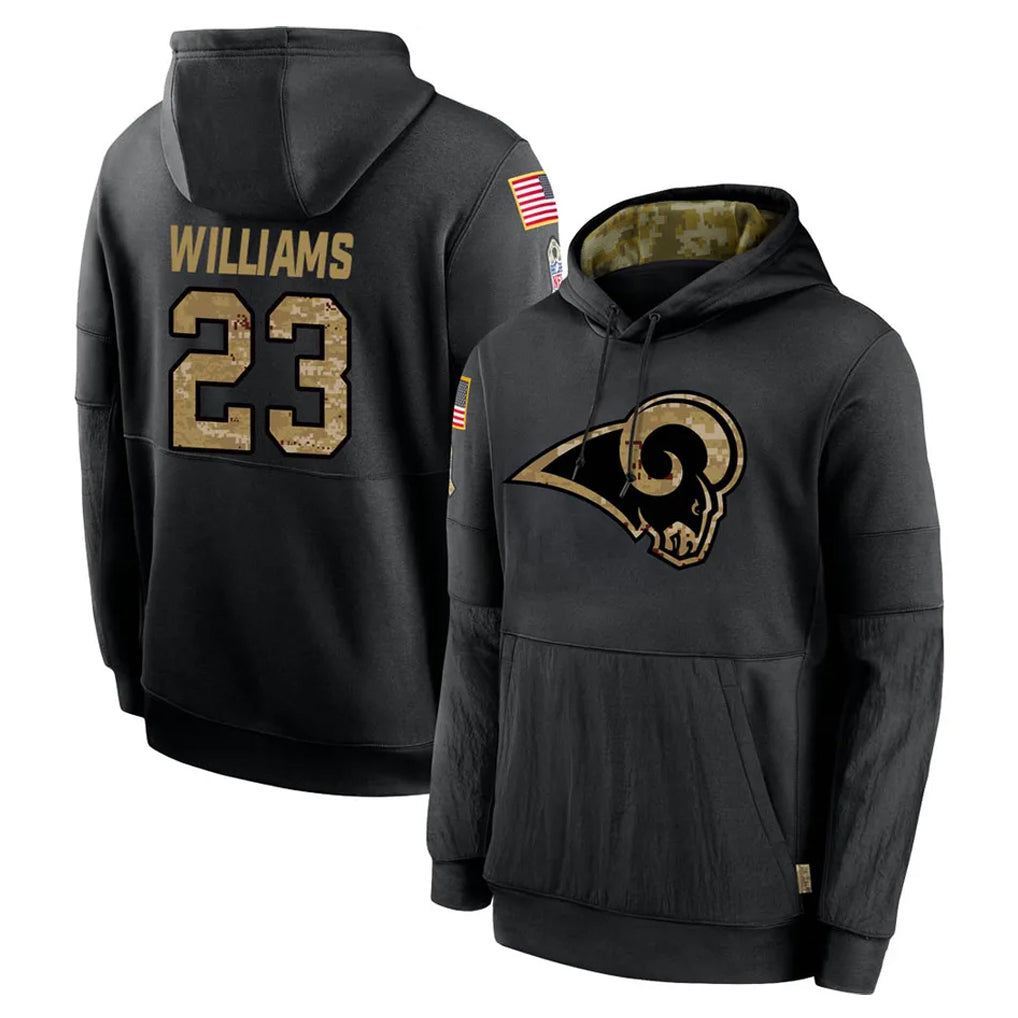 tocy LA.Rams #23 Kyren Williams Player Black Salute to Service Hoodies Limited Game Stitched Jerseys