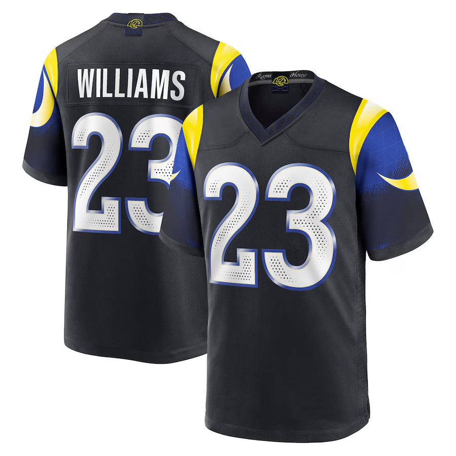 tocy LA.Rams #23 Kyren Williams Player Midnight Blue Rivalries Collection Game Stitched Jersey