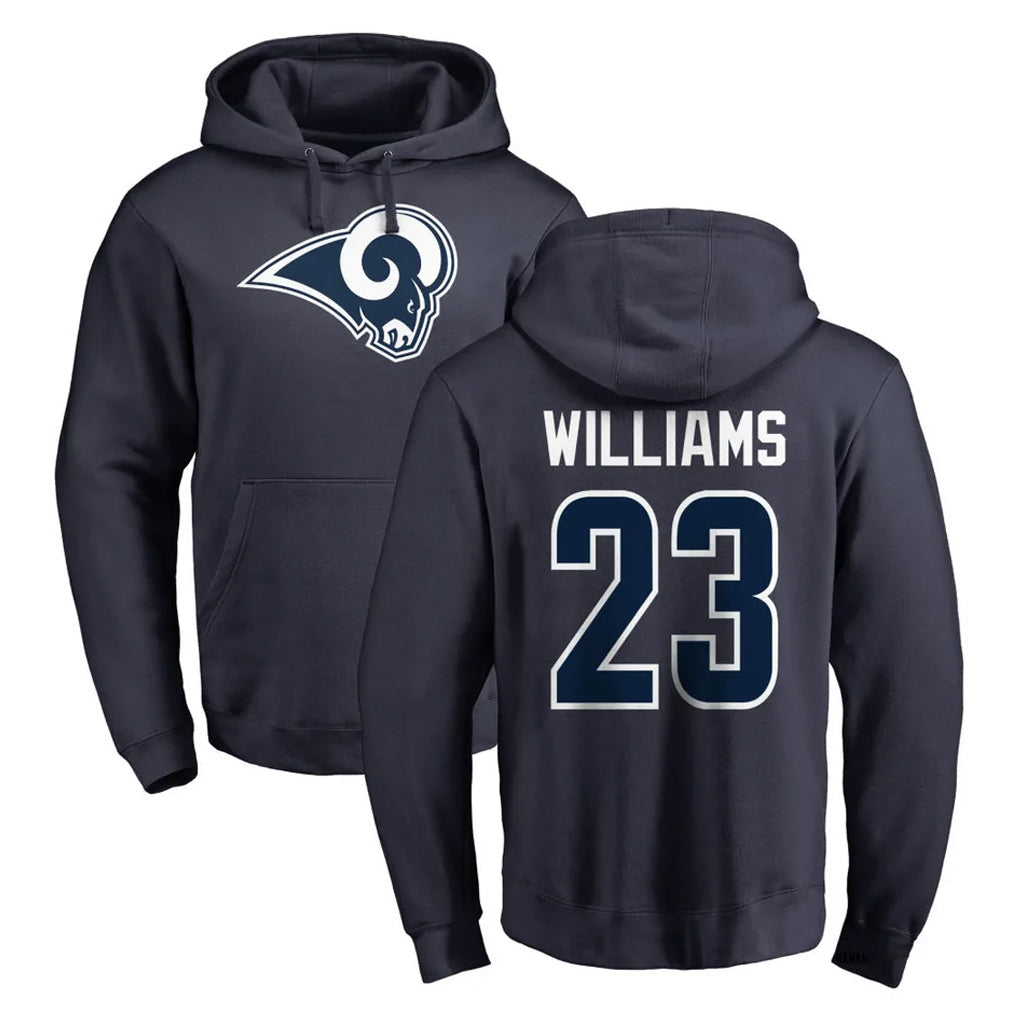 tocy LA.Rams #23 Kyren Williams Player Navy Pullover Hoodie Limited Game Stitched Jerseys