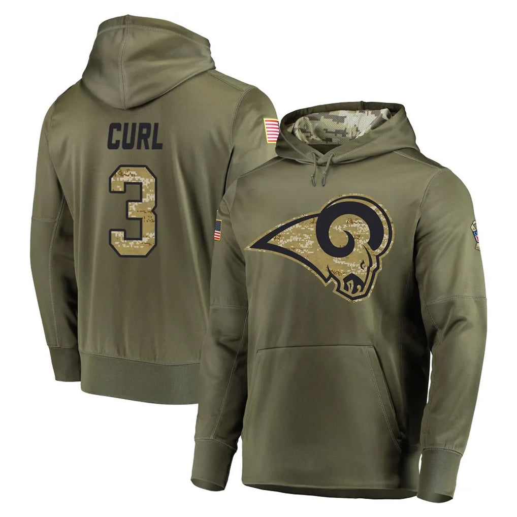 tocy LA.Rams #3 Kam Curl Player Olive Salute to Service Pullover Hoodies Home Game Stitched Jerseys