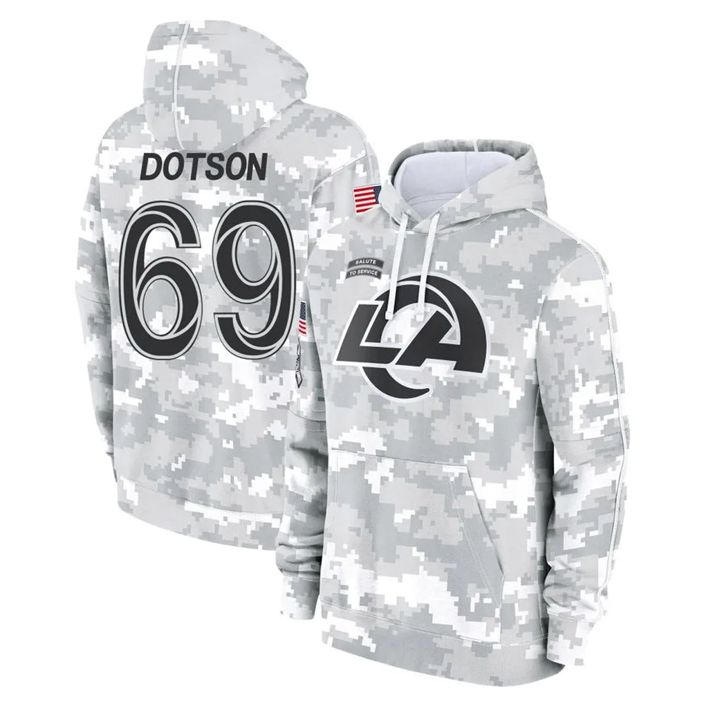tocy LA.Rams #69 Kevin Dotson Player Arctic Camo Salute to Service Hoodies Limited Game Stitched Jerseys