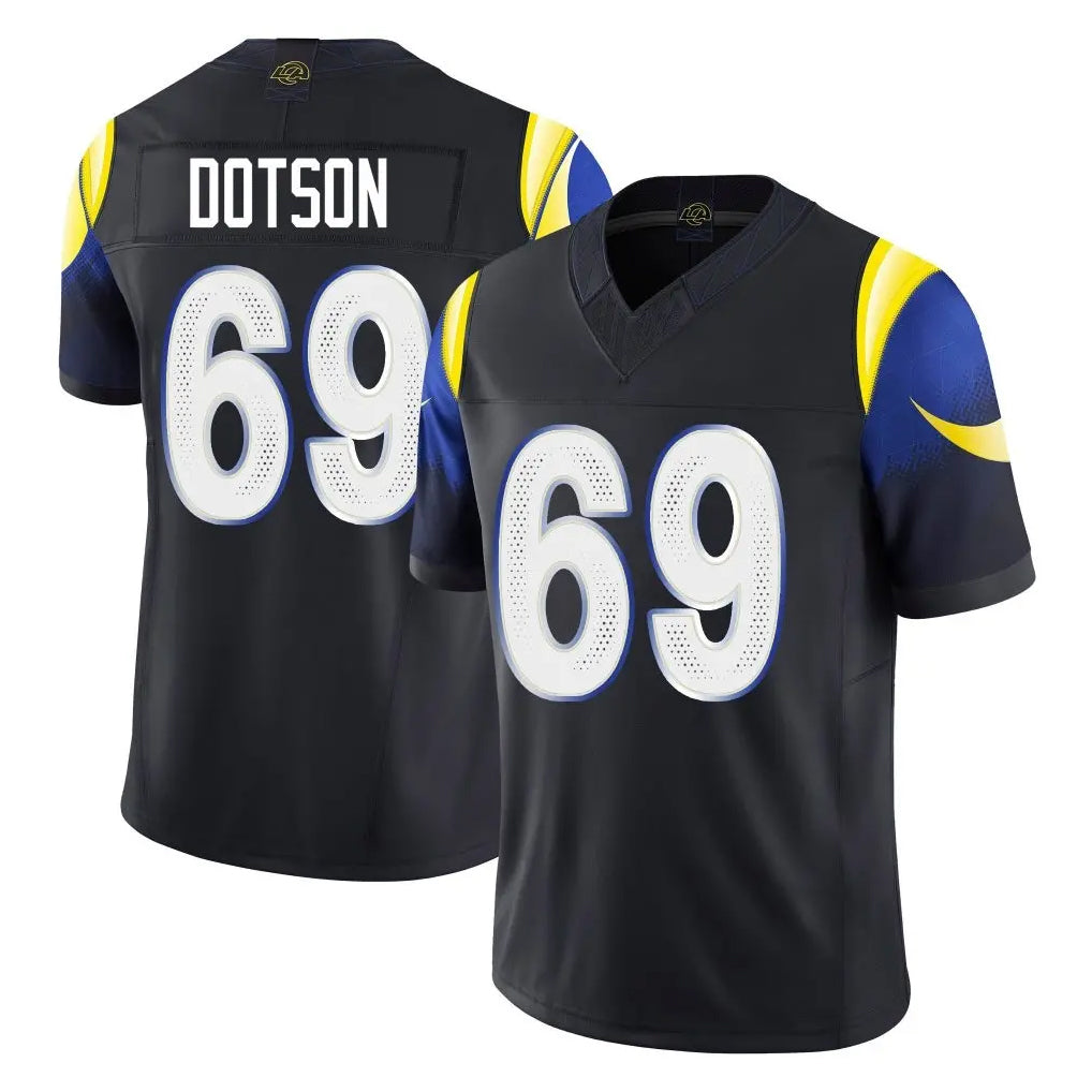 tocy LA.Rams #69 Kevin Dotson Player Black Midnight Rivalries Collection Limited Home Game Stitched Jerseys