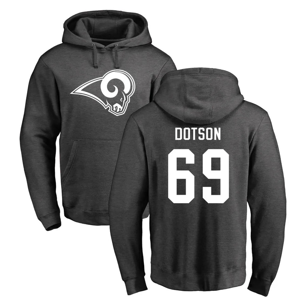 tocy LA.Rams #69 Kevin Dotson Player Gray Pullover Hoodie Limited Game Stitched Jerseys