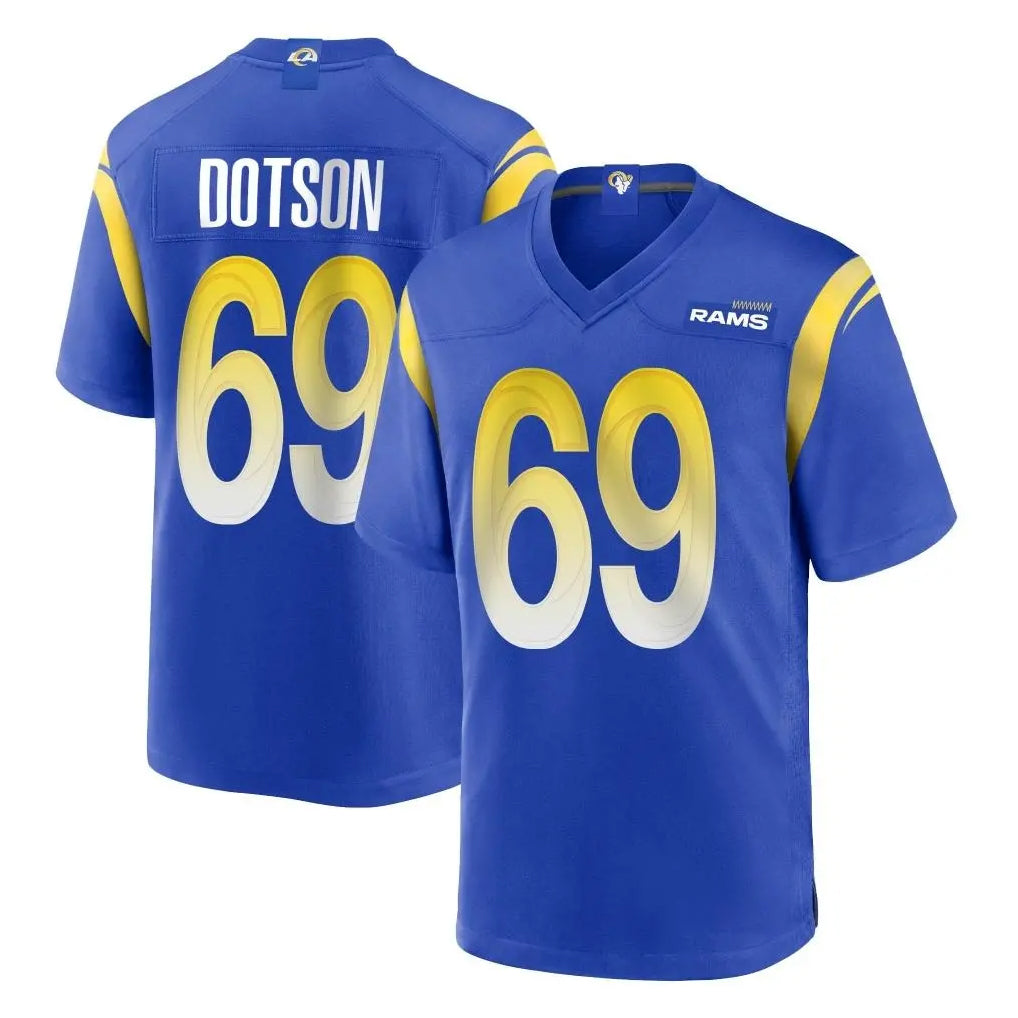 tocy LA.Rams #69 Kevin Dotson Player Royal Home Game Stitched Jerseys