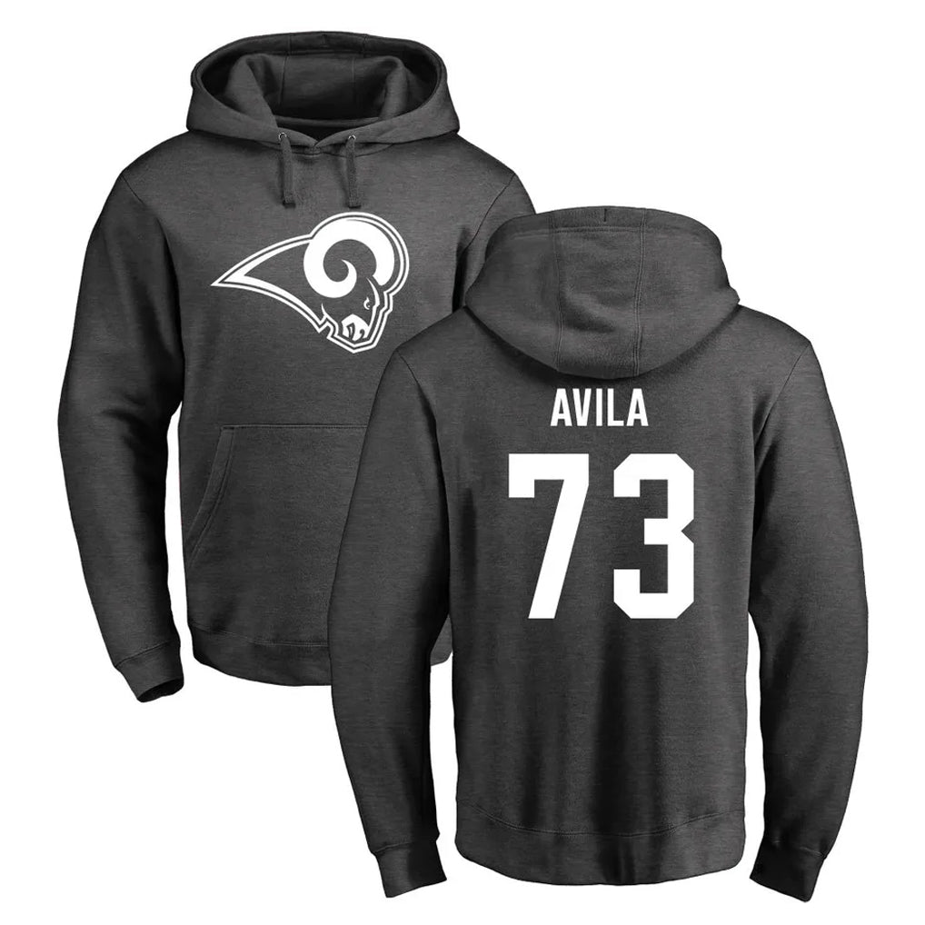 tocy LA.Rams #73 Steve Avila Player Gray Pullover Hoodie Limited Game Stitched Jerseys