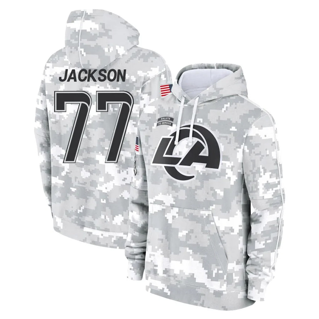 tocy LA.Rams #77 Alaric Jackson Player Arctic Camo Salute to Service Hoodies Limited Game Stitched Jerseys