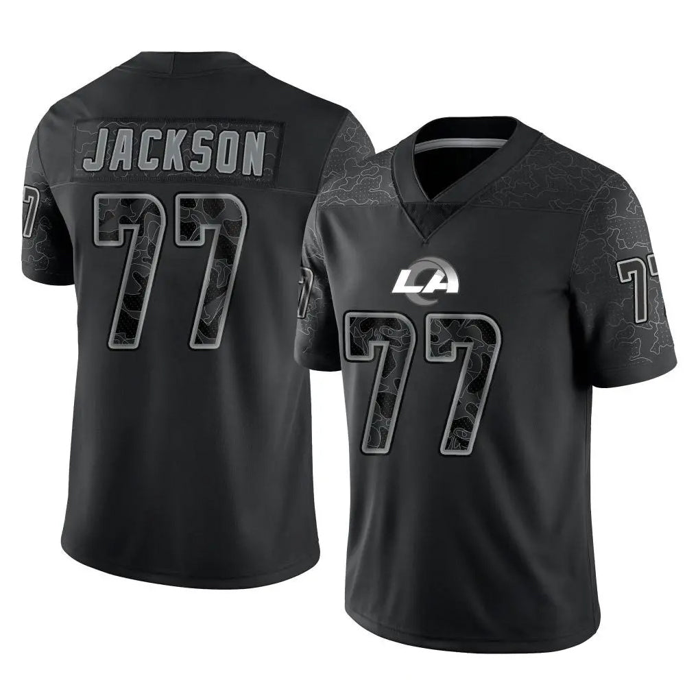 tocy LA.Rams #77 Alaric Jackson Player Black Limited Reflective Home Game Stitched Jerseys