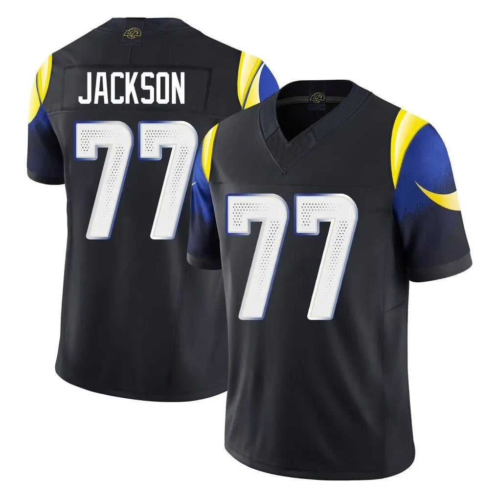 tocy LA.Rams #77 Alaric Jackson Player Black Midnight Rivalries Collection Limited Home Game Stitched Jerseys