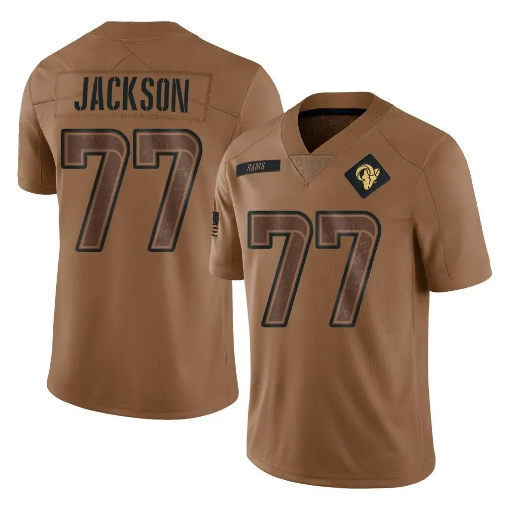 tocy LA.Rams #77 Alaric Jackson Player Brown Salute To Service Limited Stitched Jerseys