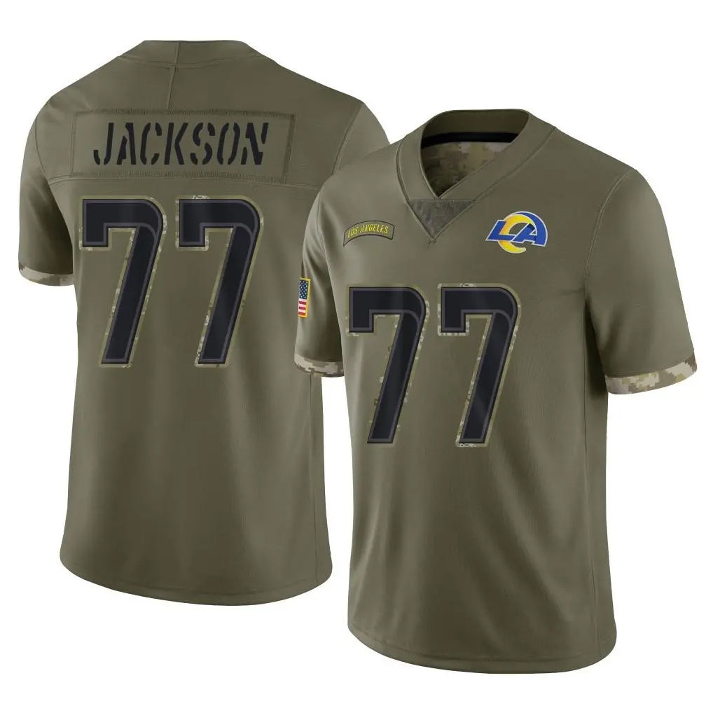 tocy LA.Rams #77 Alaric Jackson Player Olive Salute To Service Limited Stitched Jerseys