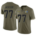 tocy LA.Rams #77 Alaric Jackson Player Olive Salute To Service Limited Stitched Jerseys