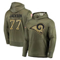 tocy LA.Rams #77 Alaric Jackson Player Olive Salute to Service Pullover Hoodies Home Game Stitched Jerseys