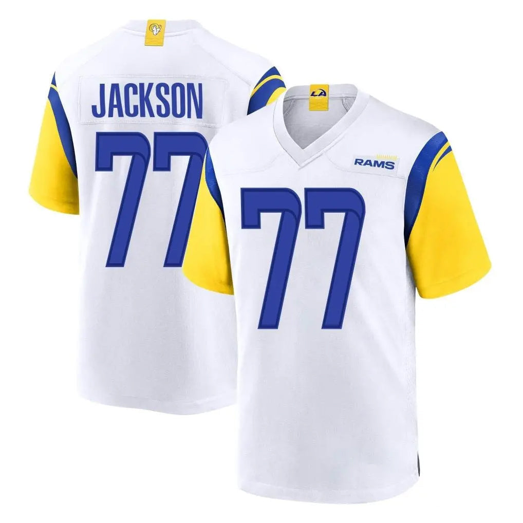 tocy LA.Rams #77 Alaric Jackson Player White Home Game Stitched Jerseys