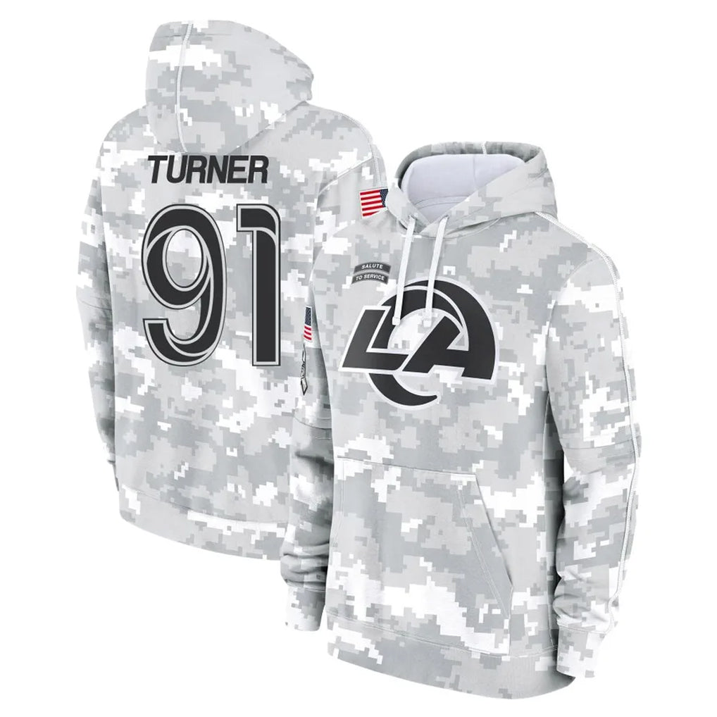 tocy LA.Rams #91 Kobie Turner Player Arctic Camo Salute to Service Hoodies Limited Game Stitched Jerseys