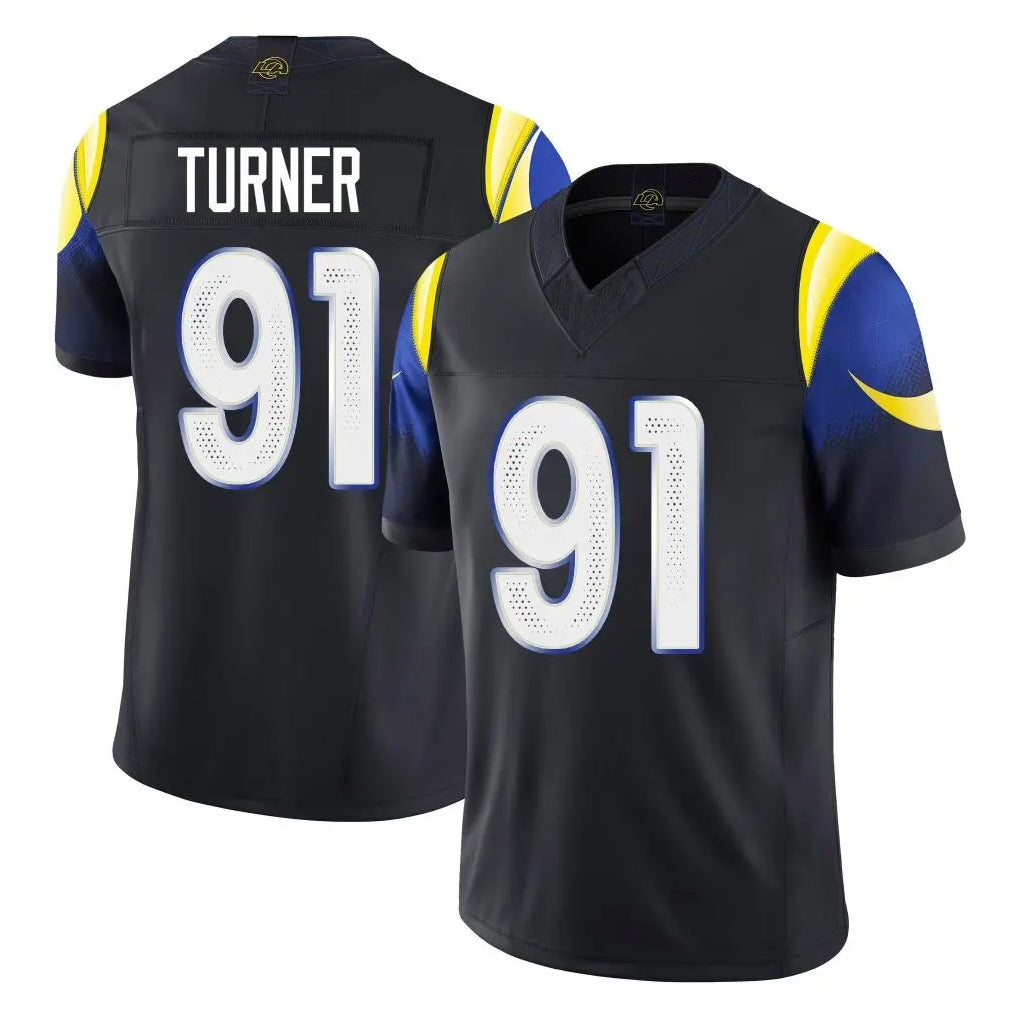 tocy LA.Rams #91 Kobie Turner Player Black Midnight Rivalries Collection Limited Home Game Stitched Jerseys