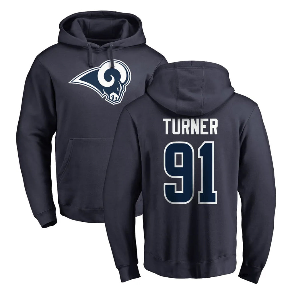 tocy LA.Rams #91 Kobie Turner Player Navy Pullover Hoodie Limited Game Stitched Jerseys