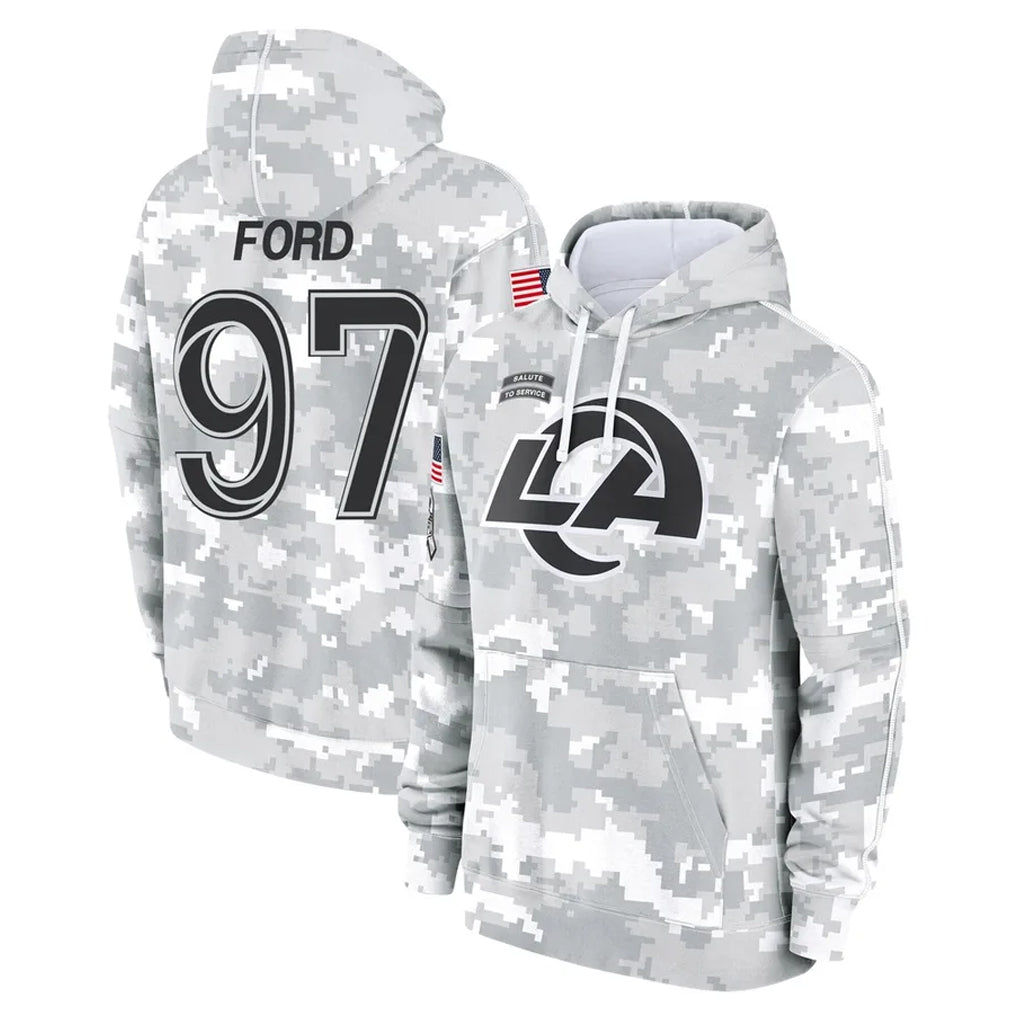 tocy LA.Rams #97 Poona Ford Player Arctic Camo Salute to Service Hoodies Limited Game Stitched Jerseys
