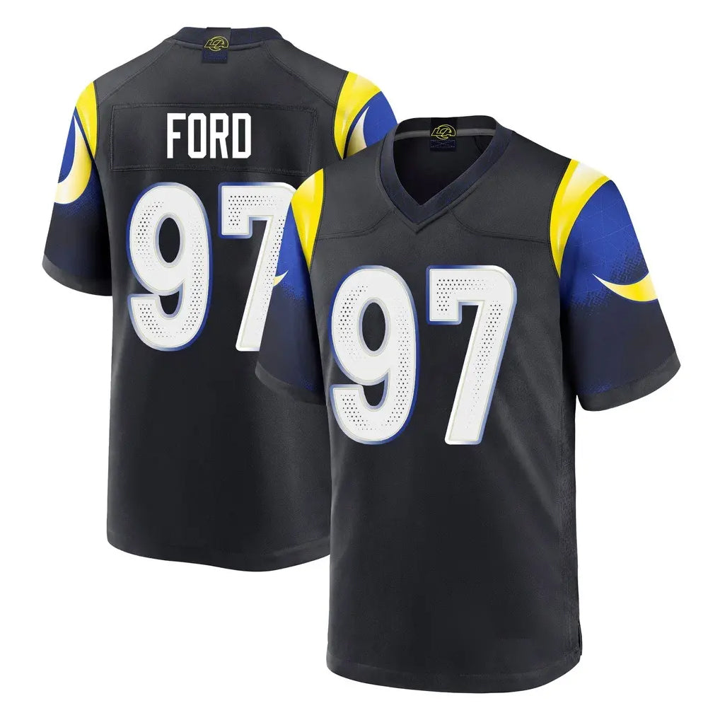 tocy LA.Rams #97 Poona Ford Player Black Midnight Rivalries Collection Home Game Stitched Jerseys