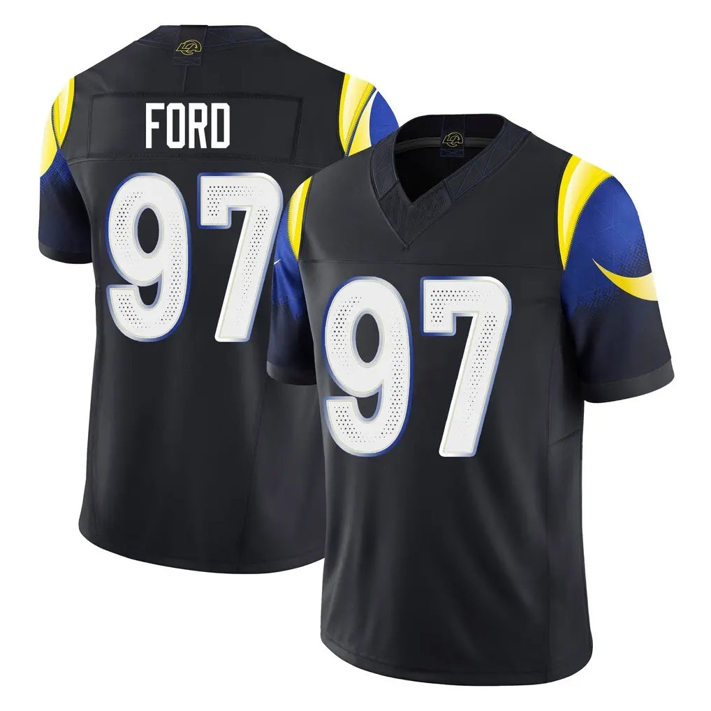 tocy LA.Rams #97 Poona Ford Player Black Midnight Rivalries Collection Limited Home Game Stitched Jerseys