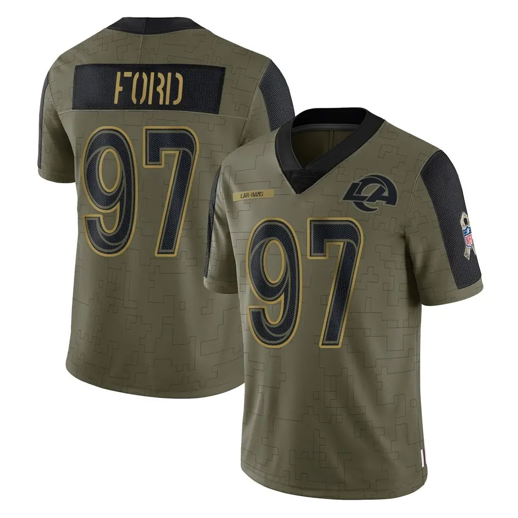 tocy LA.Rams #97 Poona Ford Player Olive Salute To Service Limited Game Stitched Jerseys