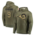 tocy LA.Rams #9 Matthew Stafford Player Olive Salute to Service Pullover Hoodies Home Game Stitched Jerseys