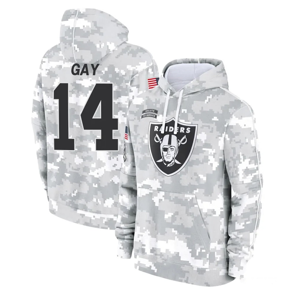 tocy LV.Raiders #14 Matt Gay Player Arctic Camo Salute to Service Hoodies Limited Game Stitched Jerseys