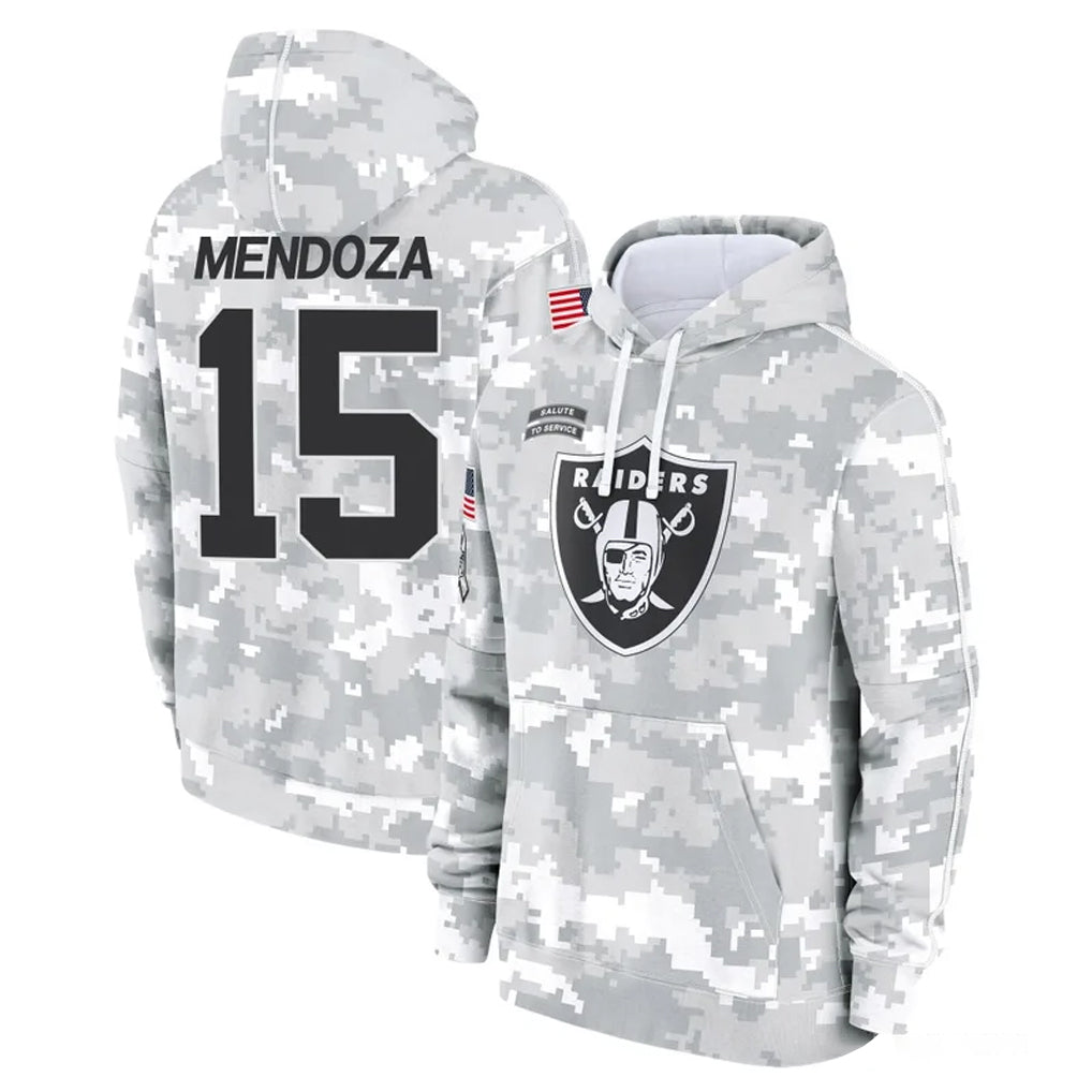 tocy LV.Raiders #15 Fernando Mendoza Player Arctic Camo Salute to Service Hoodies Limited Game Stitched Jerseys