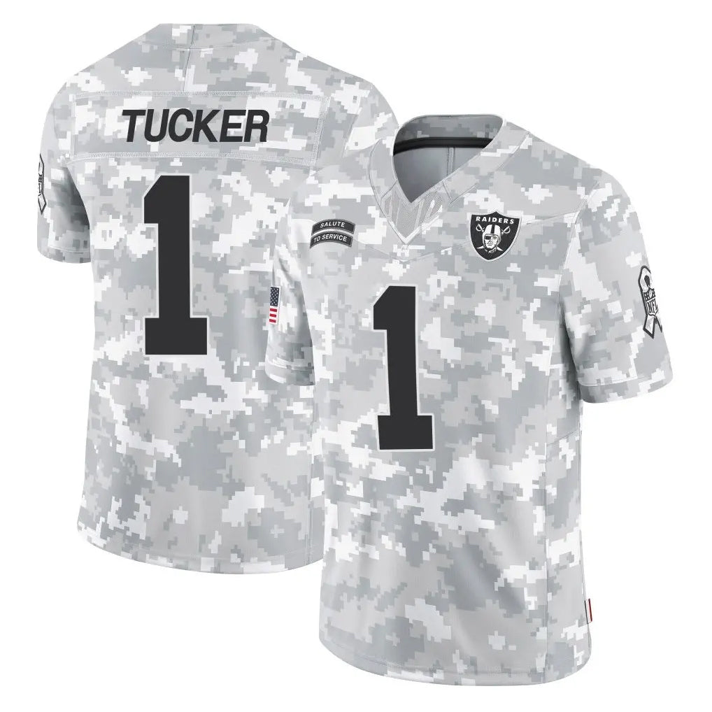 tocy LV.Raiders #1 Tre Tucker Player Arctic Camo Salute To Service Limited Game Stitched Jerseys