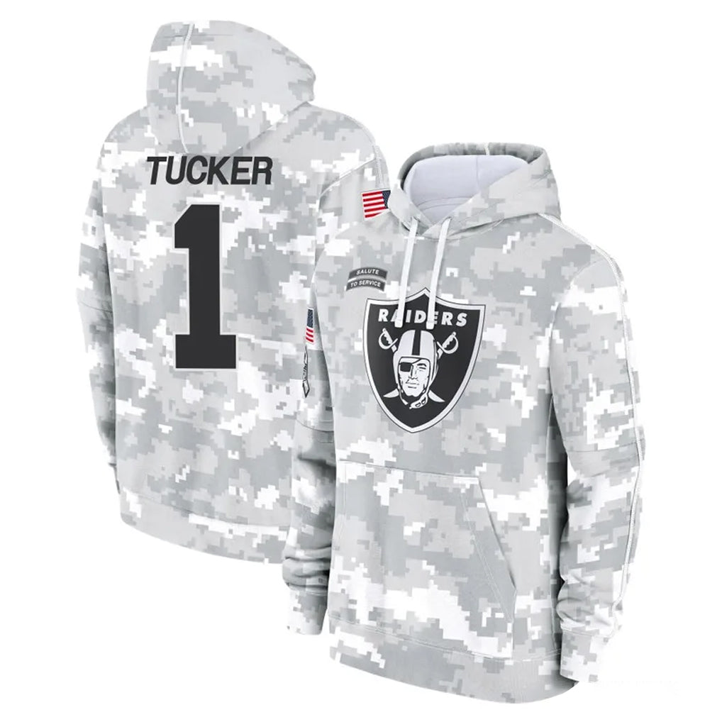 tocy LV.Raiders #1 Tre Tucker Player Arctic Camo Salute to Service Hoodies Limited Game Stitched Jerseys