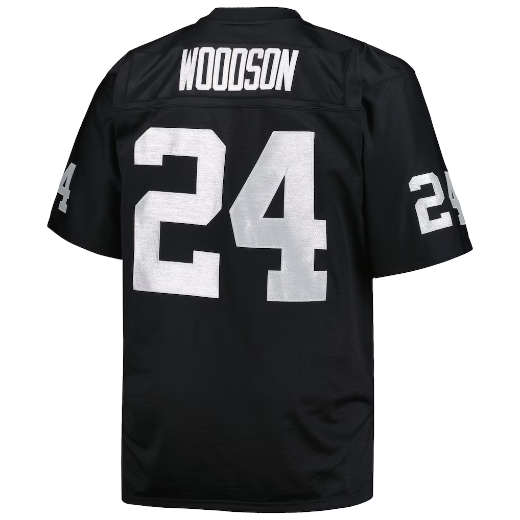 tocy LV.Raiders #24 Charles Woodson Mitchell & Ness Black Big & Tall 1998 Retired Player Replica Jersey