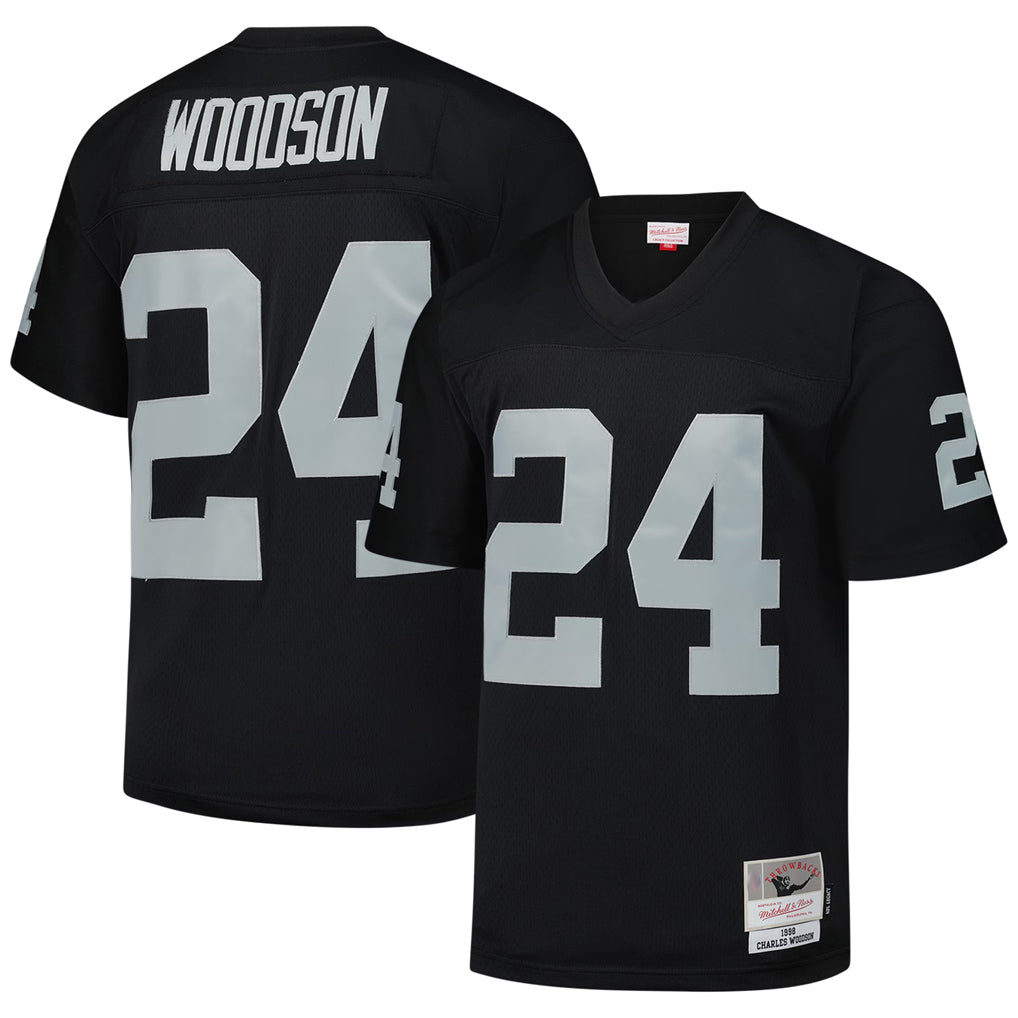 tocy LV.Raiders #24 Charles Woodson Player Mitchell & Ness Black Legacy Replica Stitched Jerseys