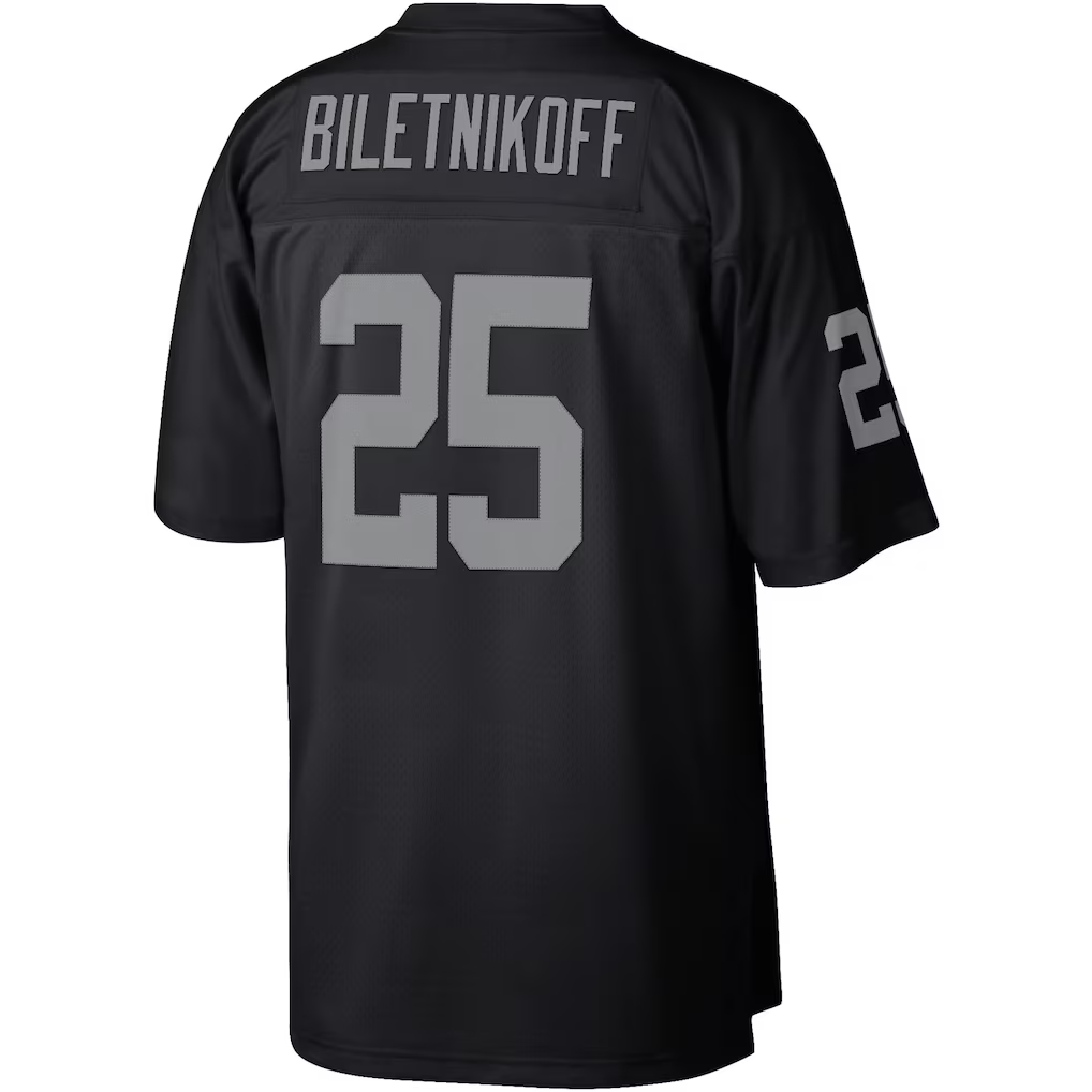 tocy LV.Raiders #25 Fred Biletnikoff Mitchell & Ness Black Legacy Replica Jersey