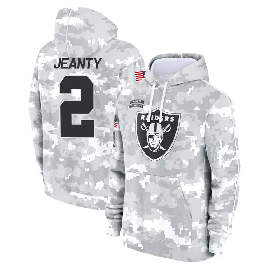 tocy LV.Raiders #2 Ashton Jeanty Player Arctic Camo Salute to Service Hoodies Limited Game Stitched Jerseys